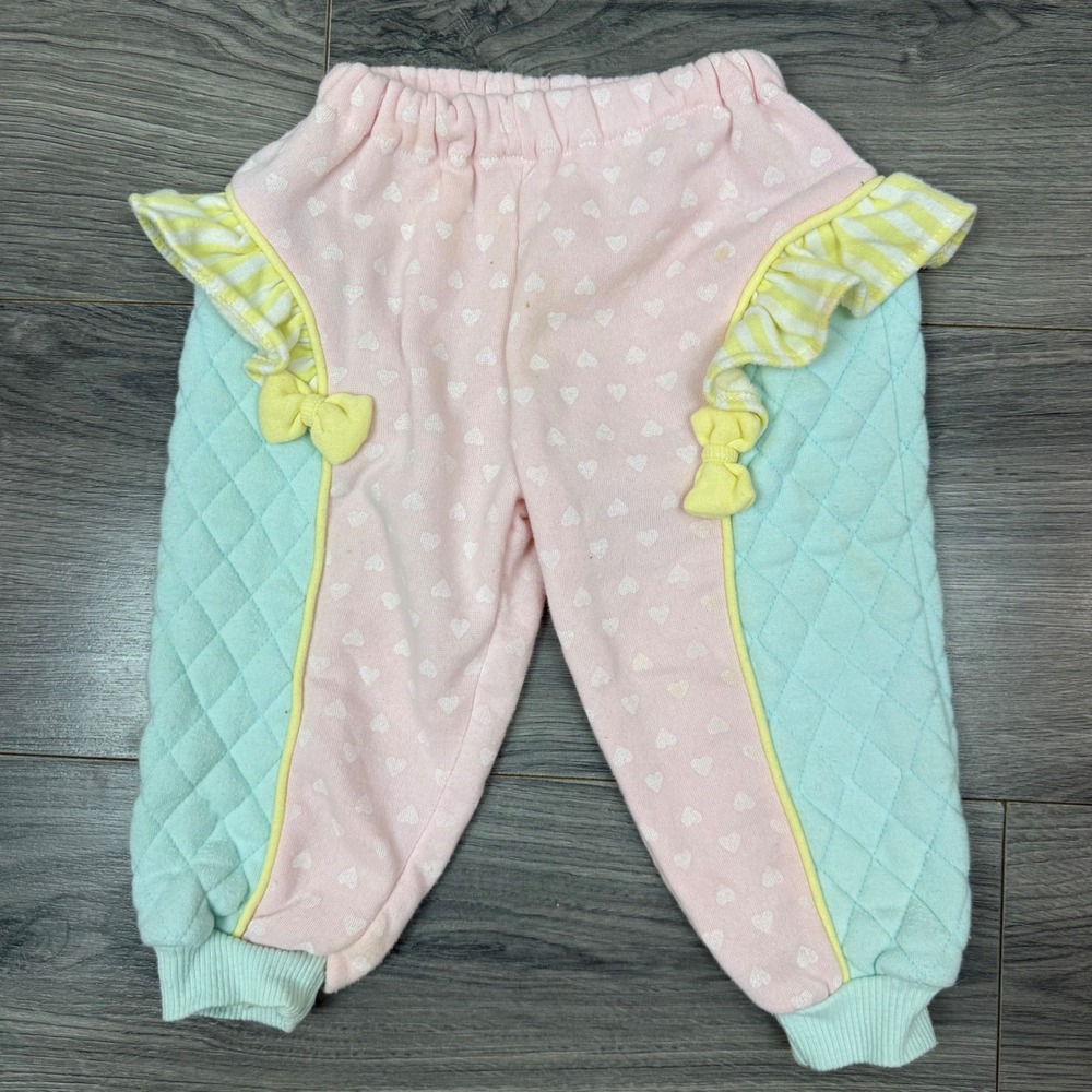 Vintage Hush Puppies Baby Girls Pants 18M Pink Hearts Quilted Colorblock Taiwan